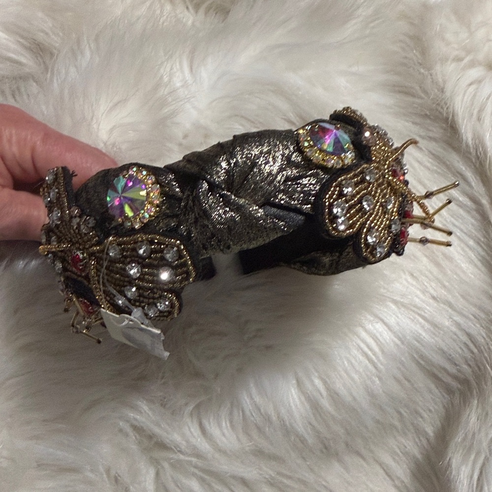 NWT headband beaded‎ butterfly butterflies crystals adornment costume party gold - Picture 6 of 17